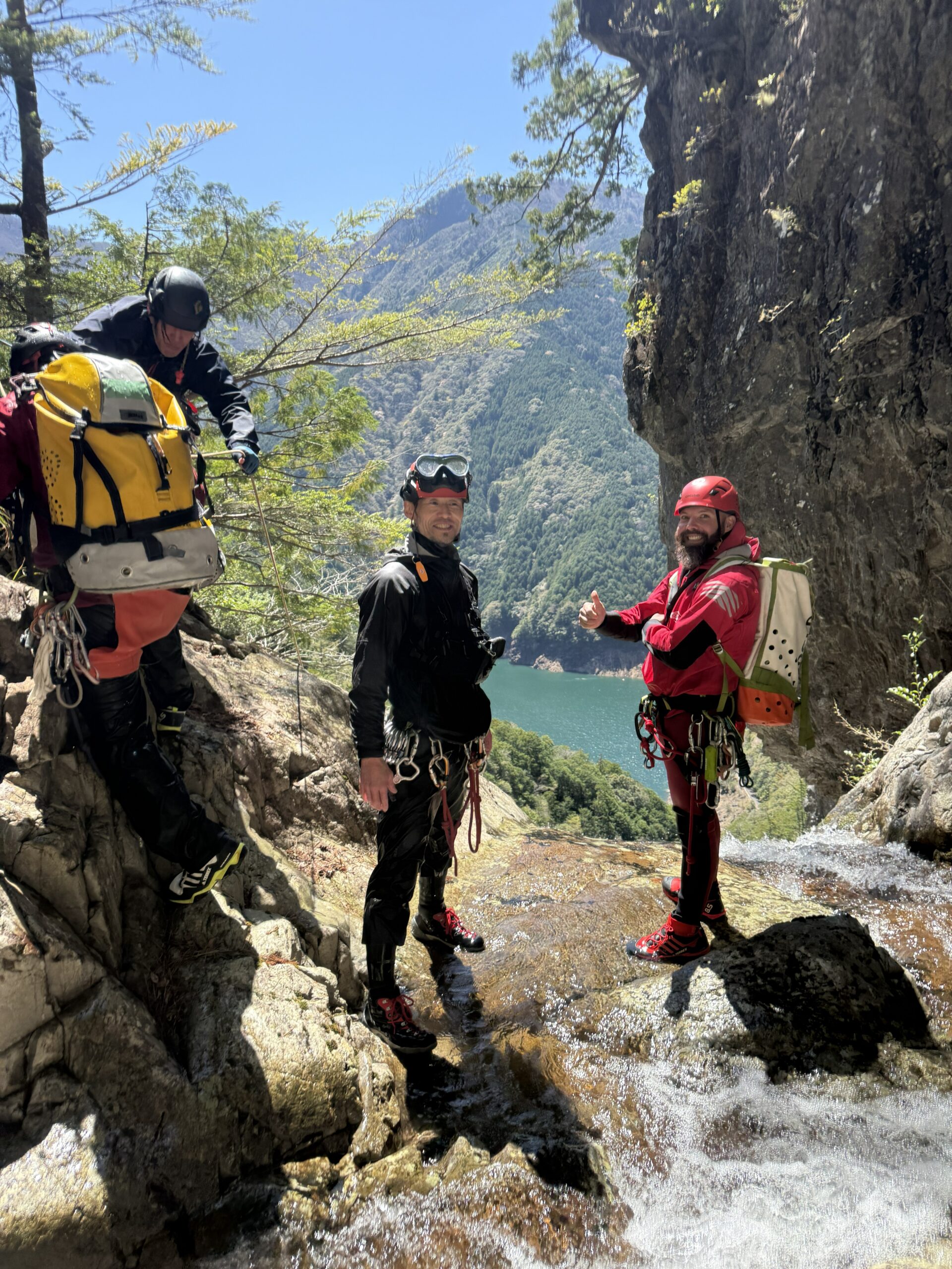 Hitoshi at work as a canyoning guide in the gorges of Okutama